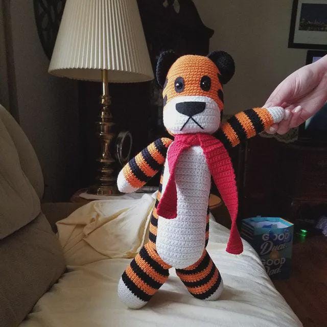 Handmade Crochet Tiger Stuffed Animal, Amigurumi Hobs Doll, Baby Shower Gift, Soft Nursery Decor, Comic Book Gift, Fast ship 3-5 Days
