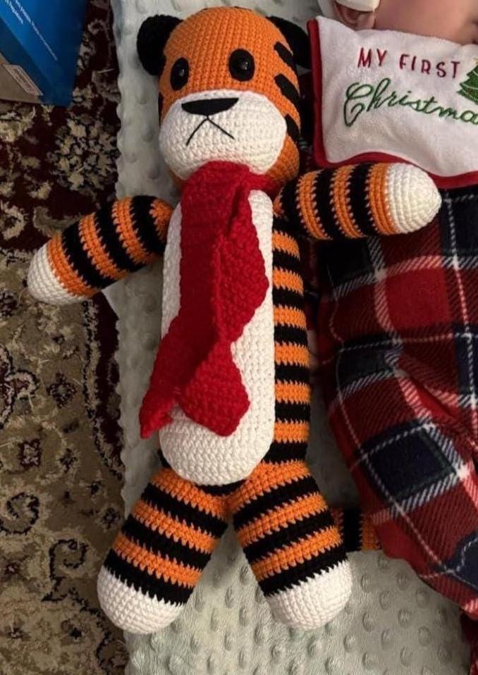 Handmade Crochet Tiger Stuffed Animal, Amigurumi Hobs Doll, Baby Shower Gift, Soft Nursery Decor, Comic Book Gift, Fast ship 3-5 Days