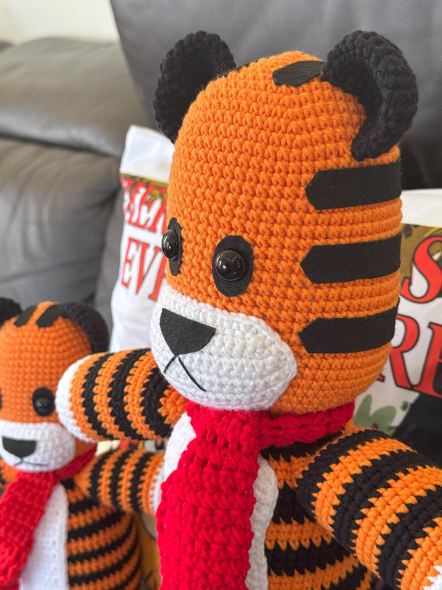 Handmade Crochet Tiger Stuffed Animal, Amigurumi Hobs Doll, Baby Shower Gift, Soft Nursery Decor, Comic Book Gift, Fast ship 3-5 Days